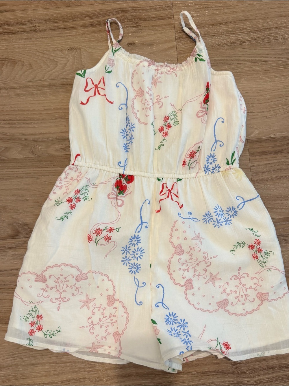 Abercrombie Kids Romper Girls 13/14 Ivory Floral Strawberry Summer Sleeveless